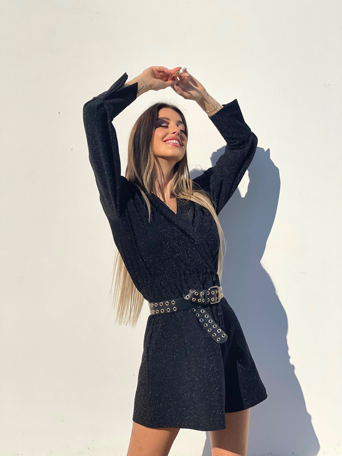 Abito glitter nero con colletto - R.a. Boutique 