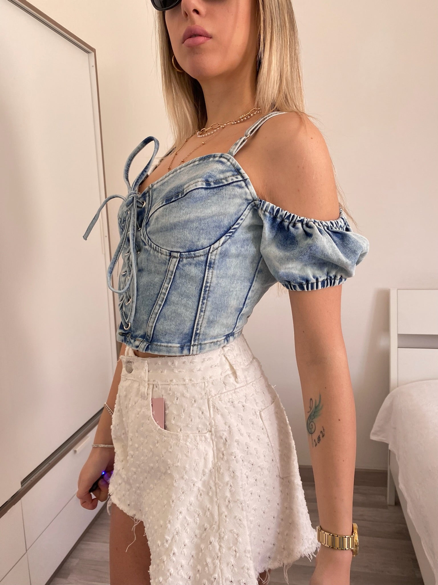 Top in jeans con manichina - R.a. Boutique 