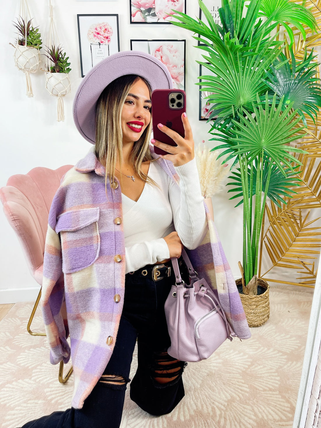 Giacca a quadri dettaglio lilla - R.a. Boutique 