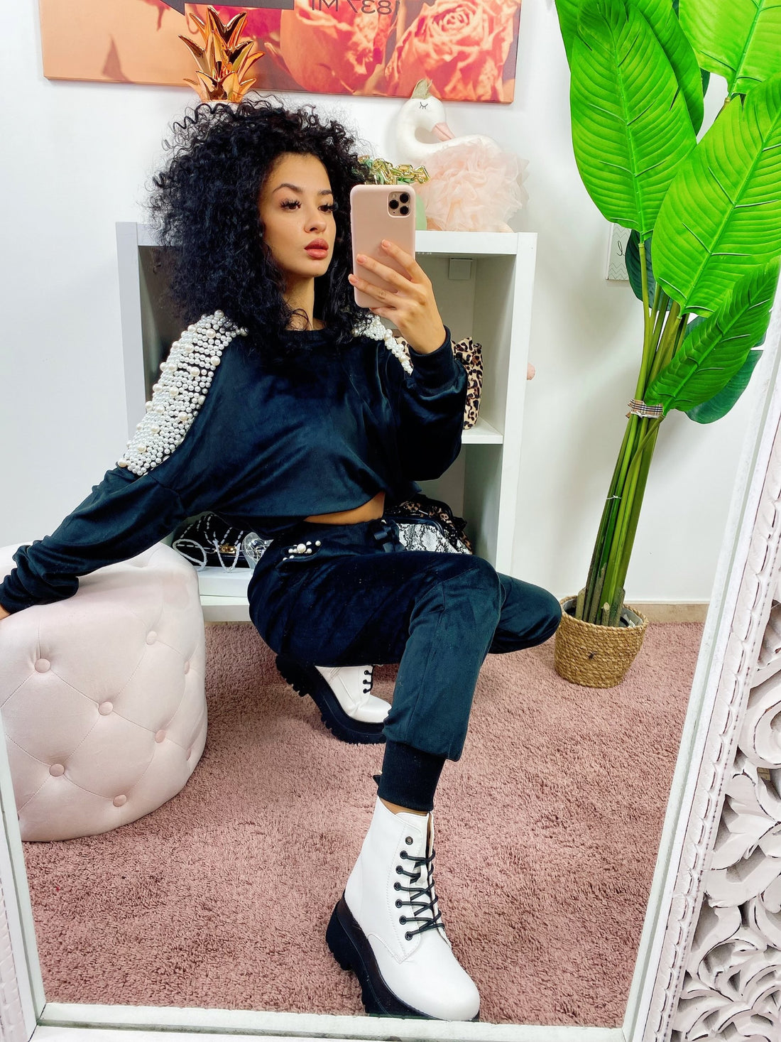 Felpa in ciniglia con perle - R.a. Boutique 