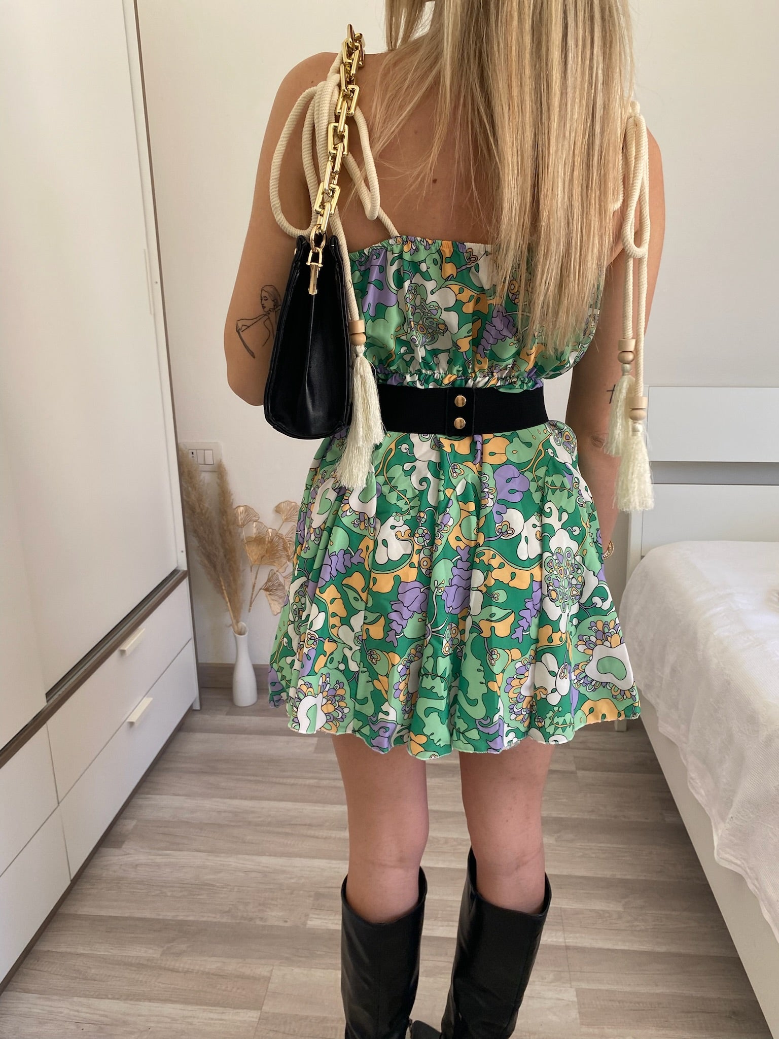 Abito verde e lilla spalline in corda - R.a. Boutique 