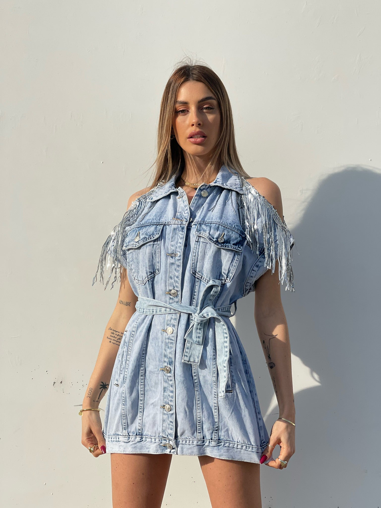 Abito in jeans con frange in paillettes - R.a. Boutique 