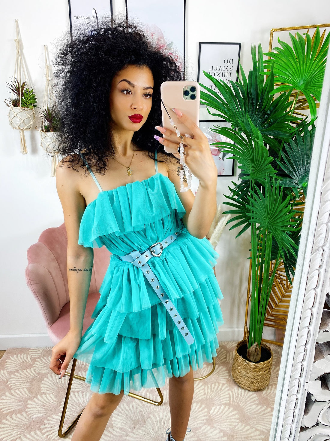 Abito in tulle a balze Venere Verdeacqua - R.a. Boutique 