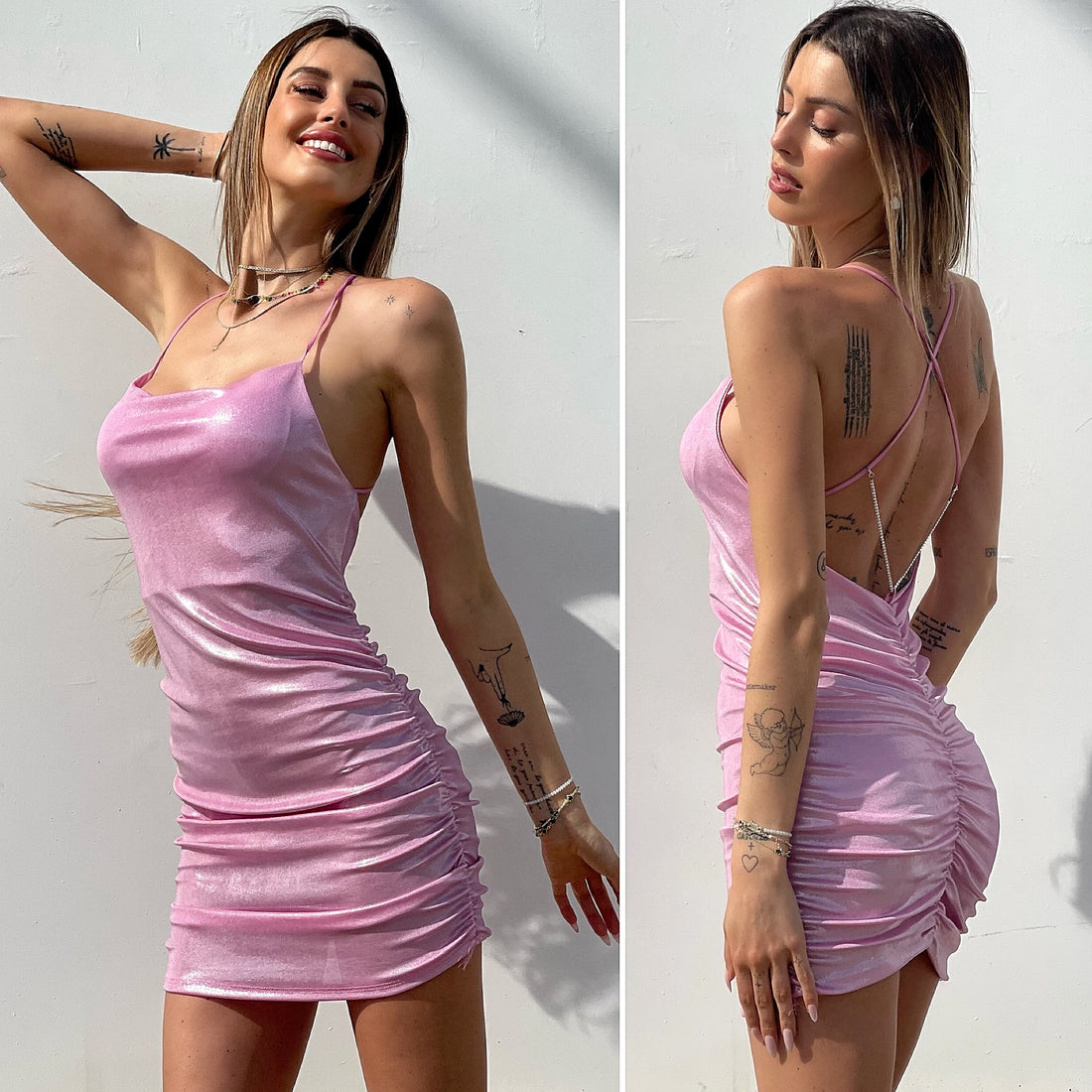 Abito rosa con incrocio e push up - R.a. Boutique 