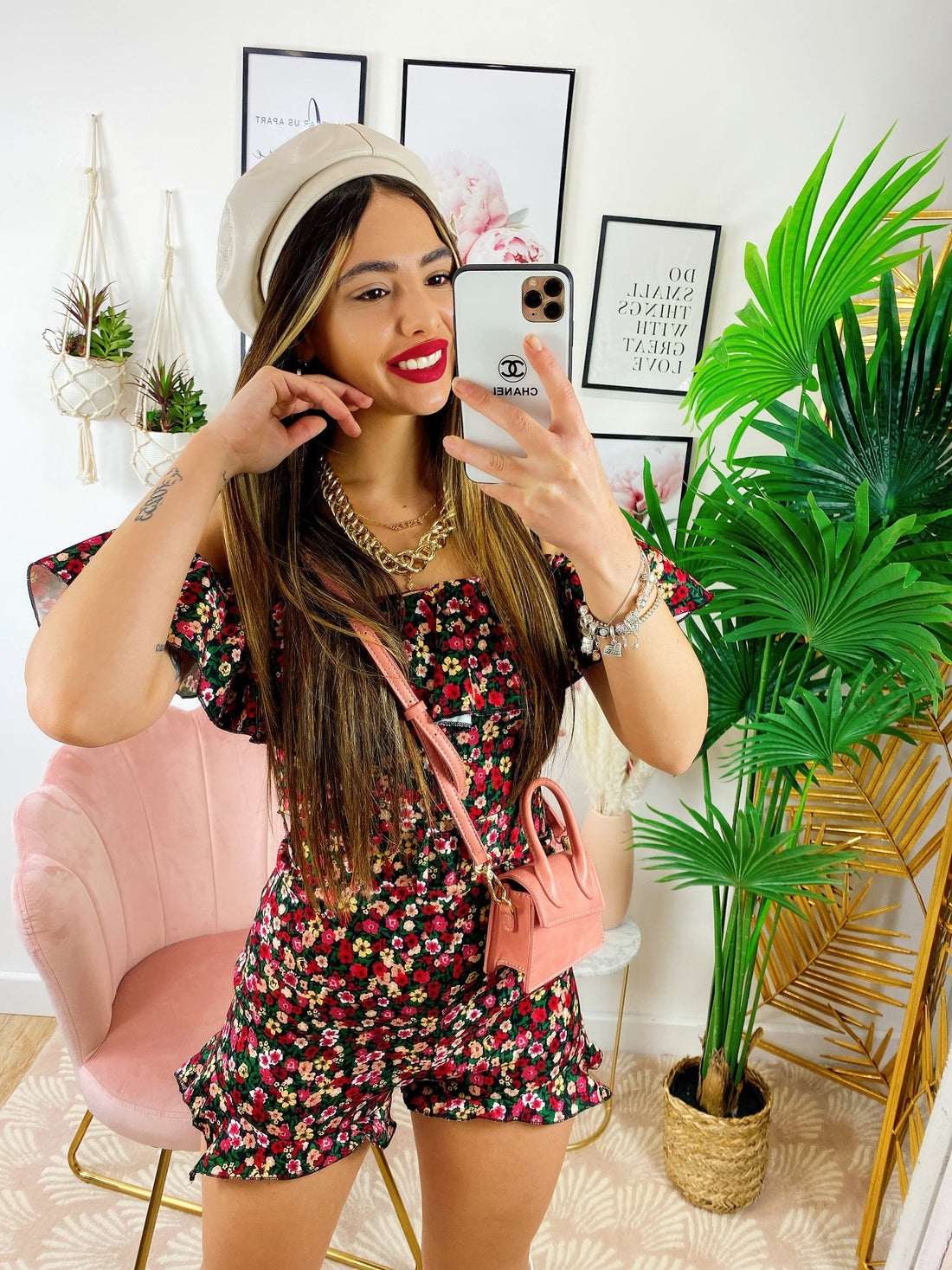 Tutina scollo a barca fiorellini Fuxia - R.a. Boutique 