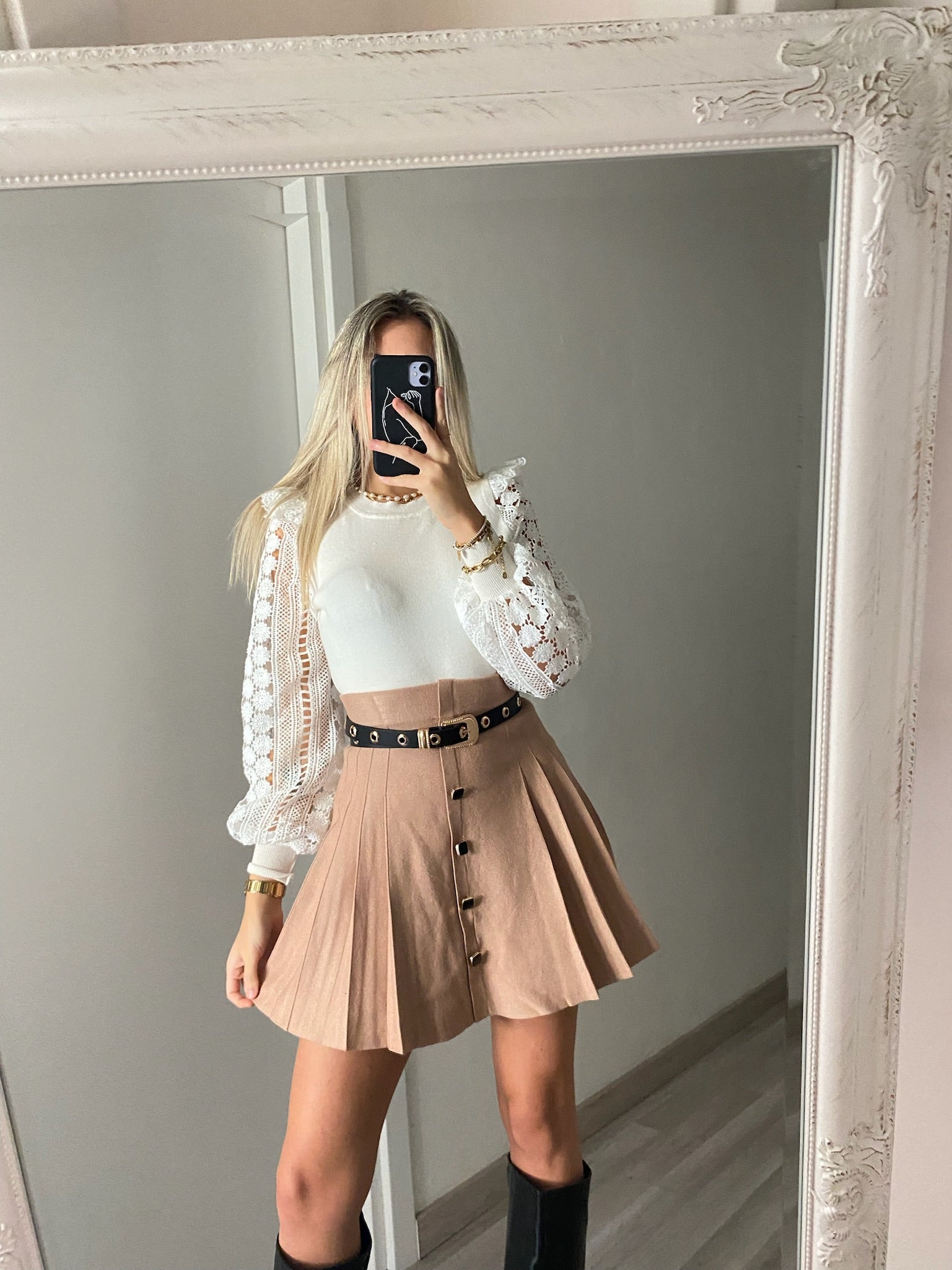 Gonna a pieghine in lana apricot - R.a. Boutique 