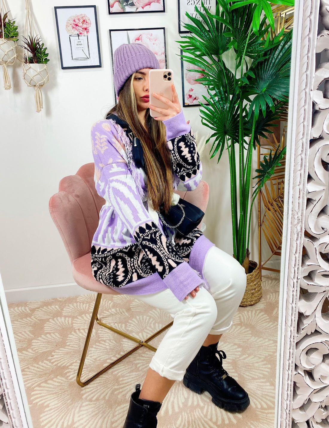 Cardigan con frange e cinta lilla - R.a. Boutique 