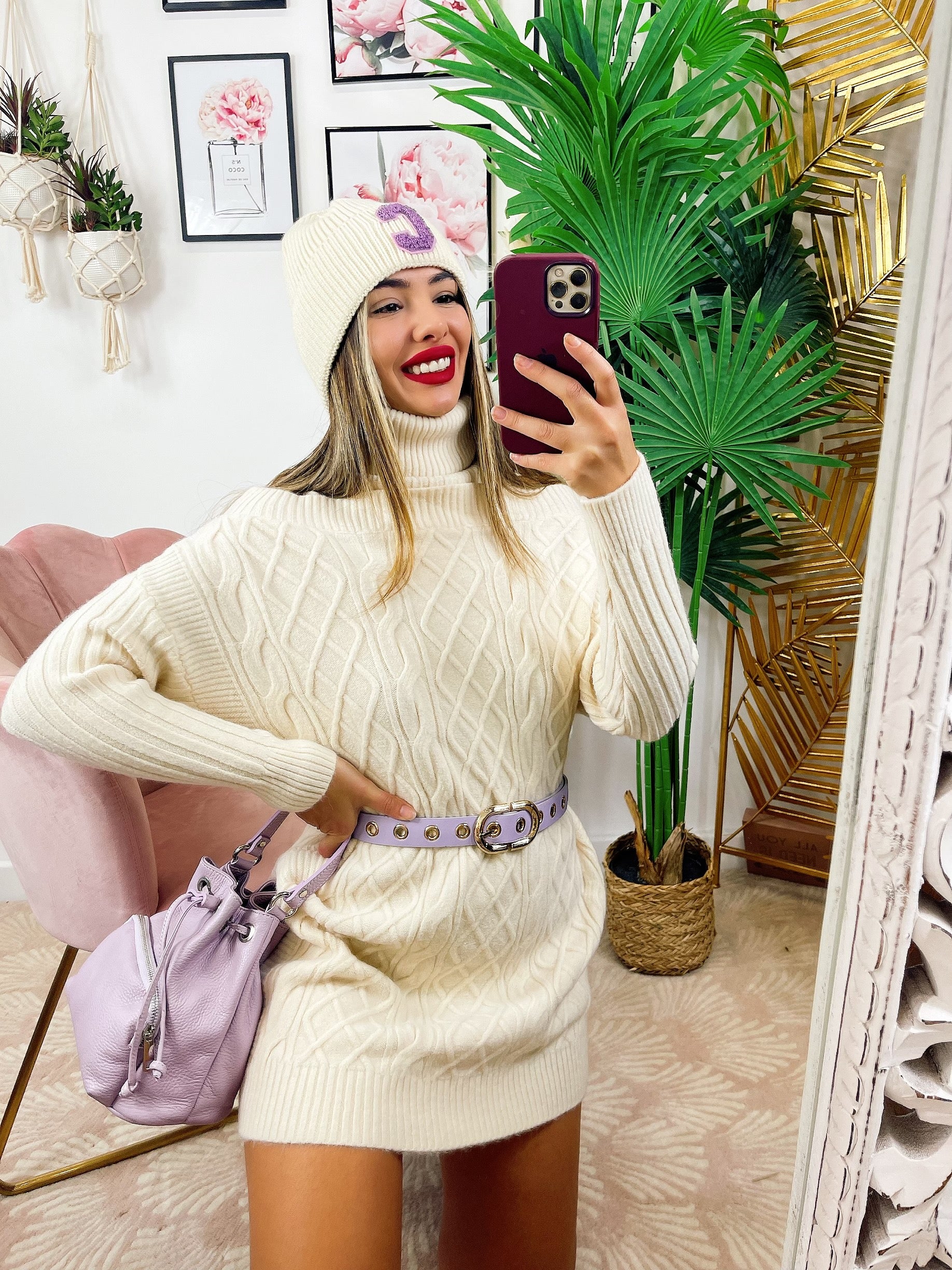 Maxi maglia a collo alto beige - R.a. Boutique 