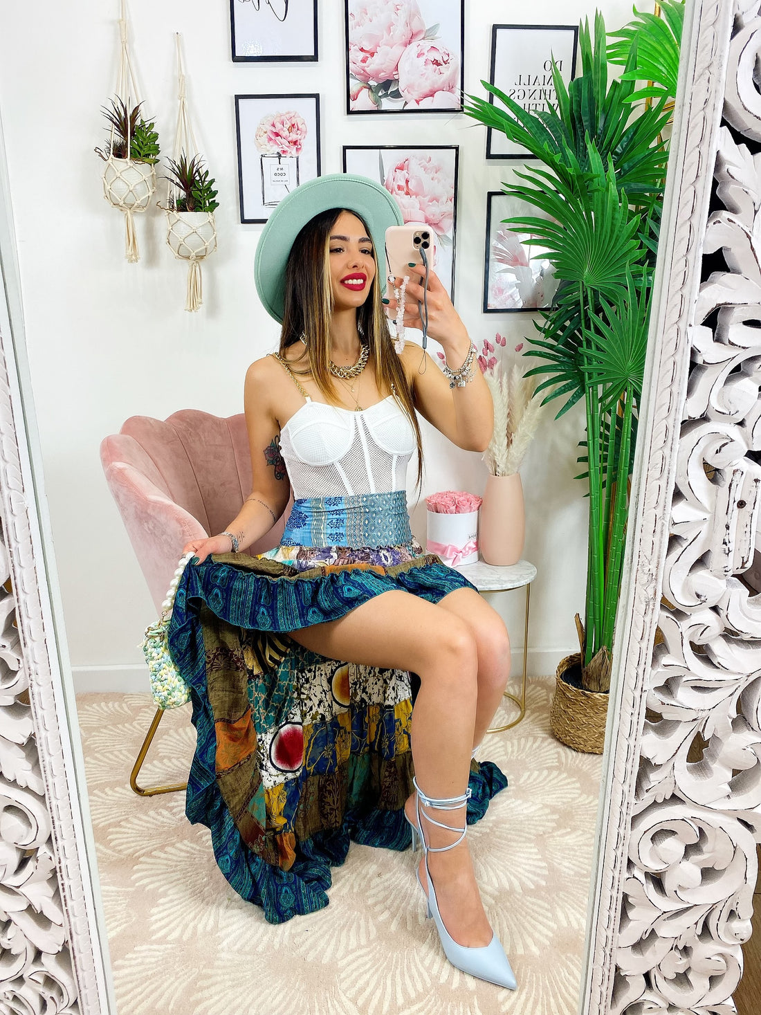 Gonna asimmetrica etnica toni azzurri - R.a. Boutique 