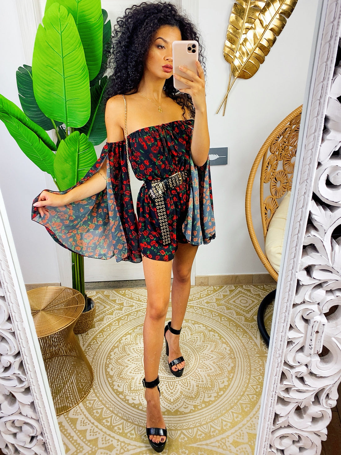 Tutina manica velata a fiori rossi - R.a. Boutique 