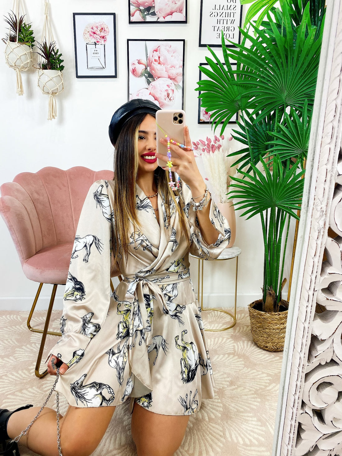 Abito a Kimono stampa cavallo beige - R.a. Boutique 