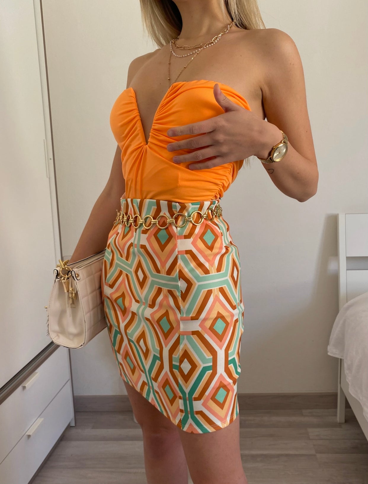 Gonna geometrica arancio verde - R.a. Boutique 