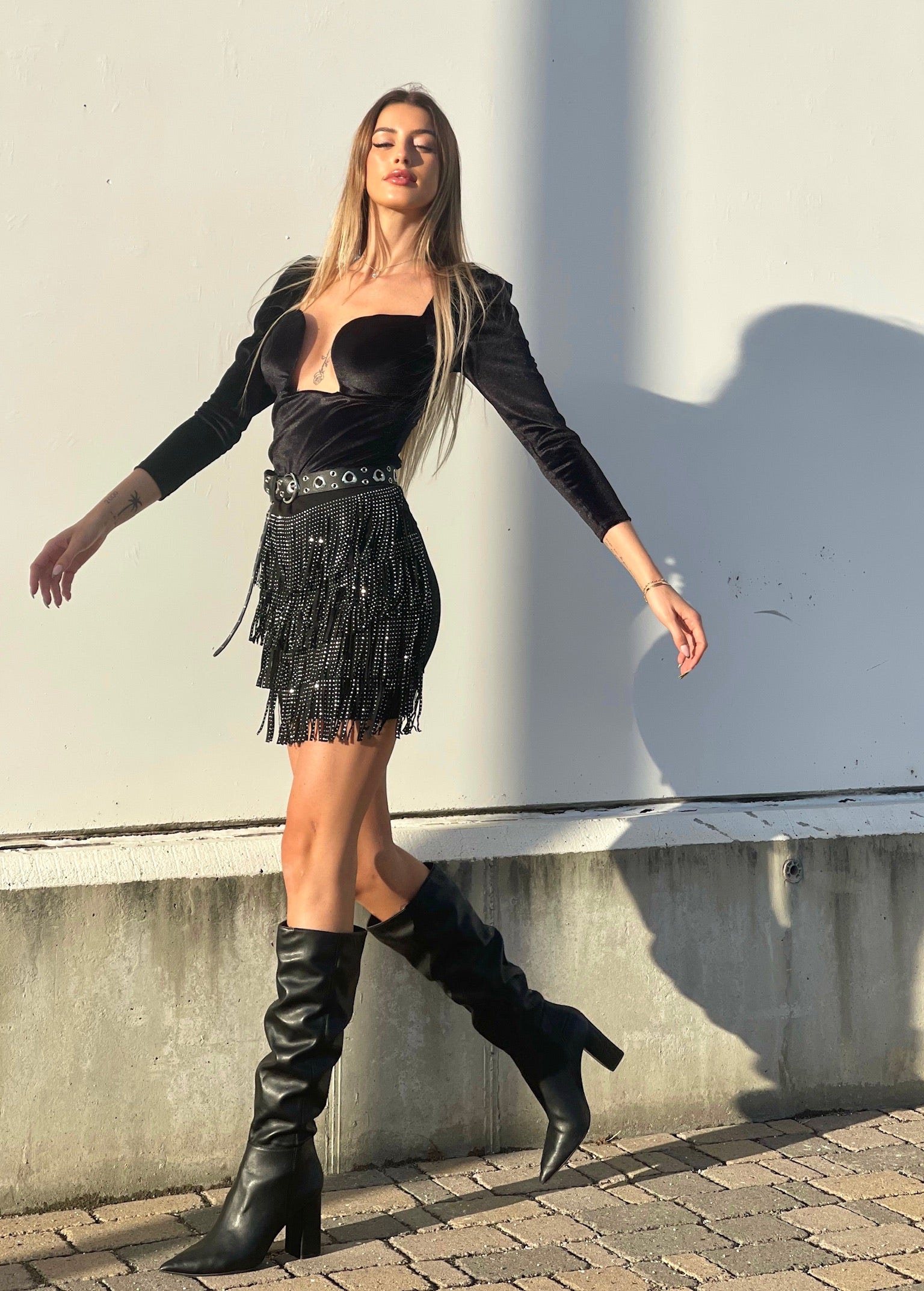 Gonna con frange e strass - R.a. Boutique 