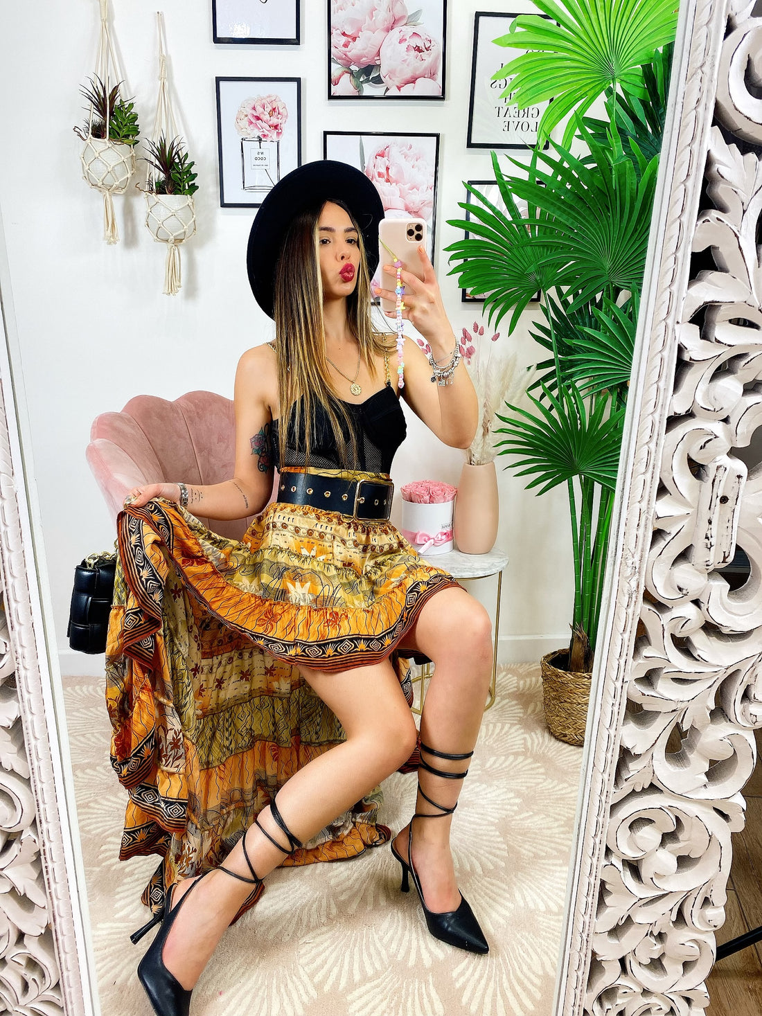 Gonna asimmetrica toni caldi dettaglio nero - R.a. Boutique 