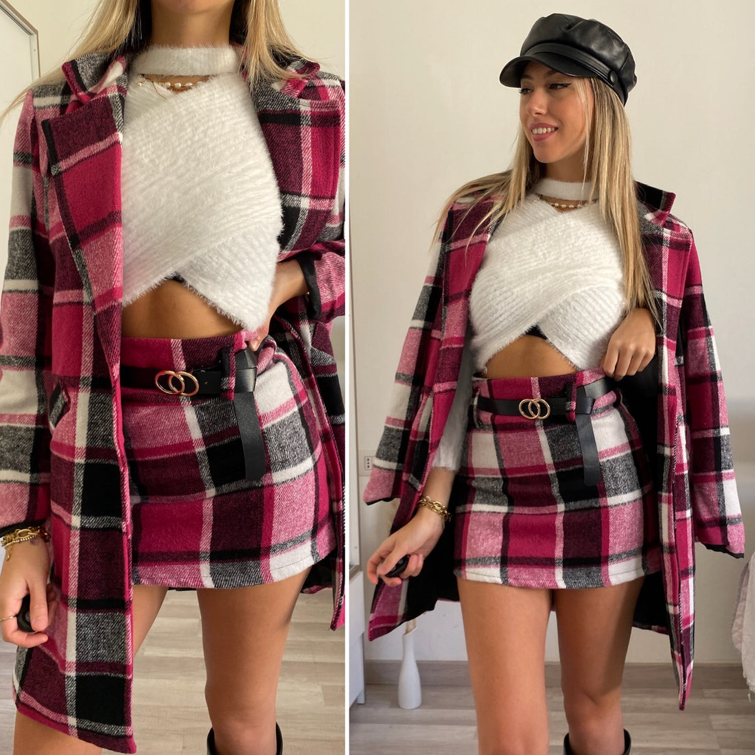 Gonna in tweed Fuxia nero - R.a. Boutique 