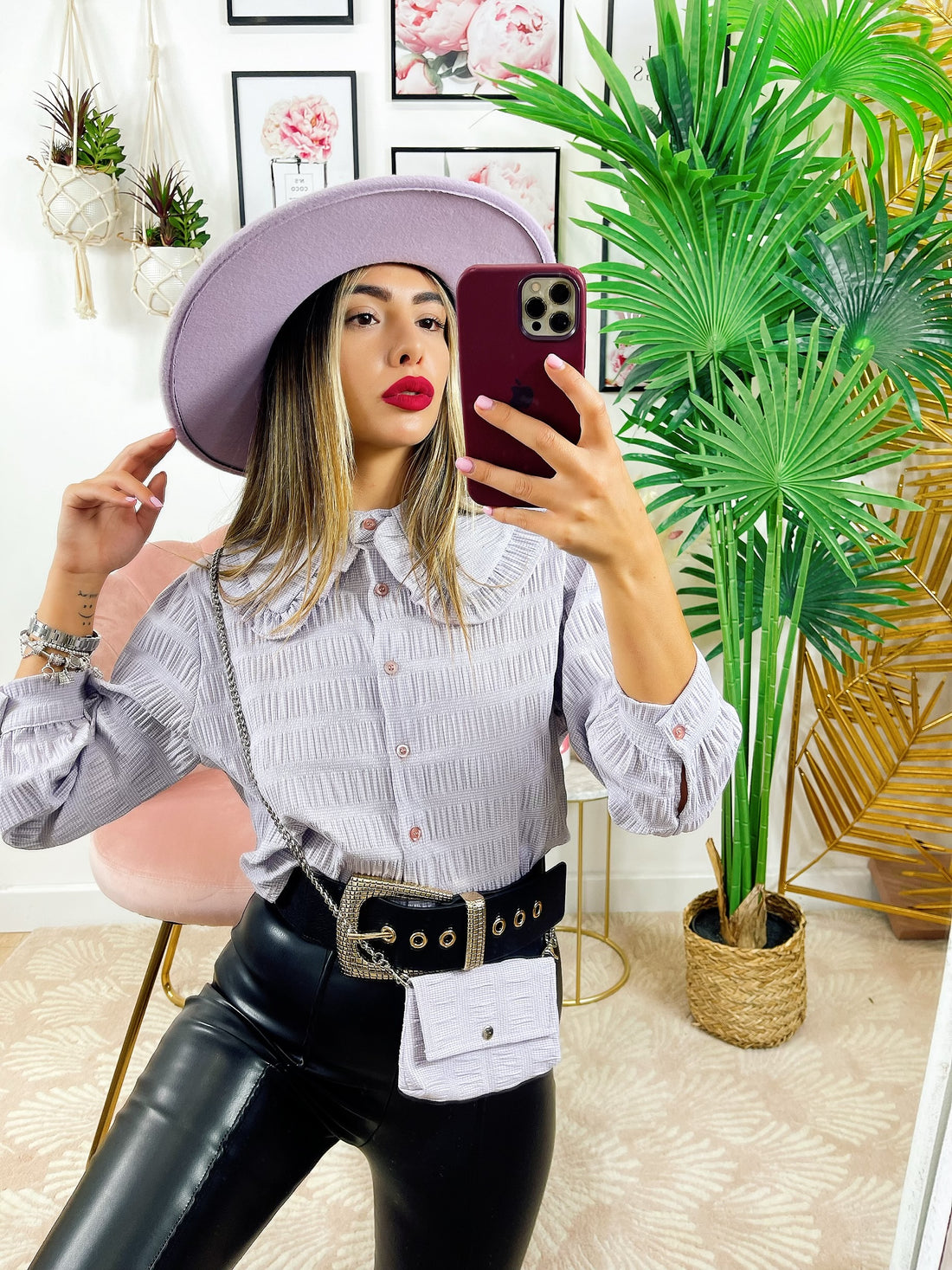 Camicetta Corta Lilla con borsetta argento - R.a. Boutique 