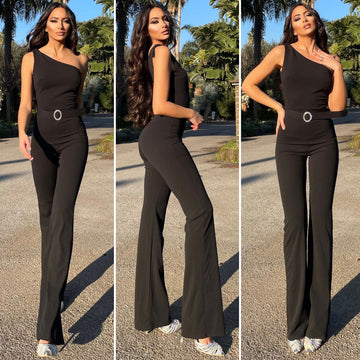 Tuta monospalla nera con cintura - R.a. Boutique 