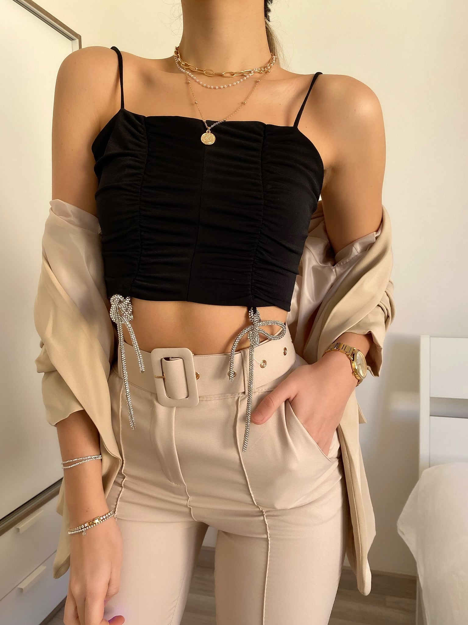 Top drappeggiato con fiocchetti - R.a. Boutique 