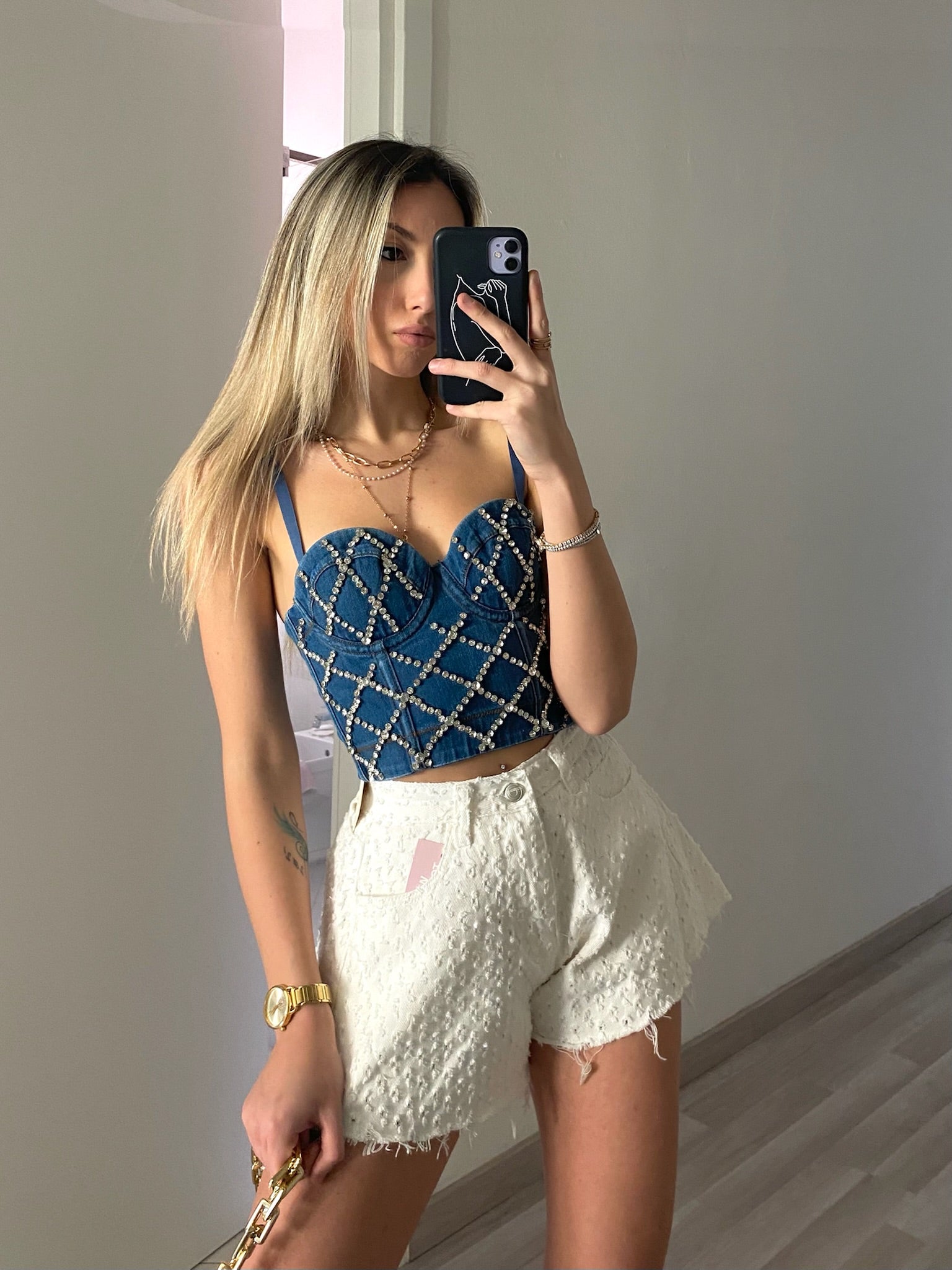 Corpetto in jeans con strass - R.a. Boutique 