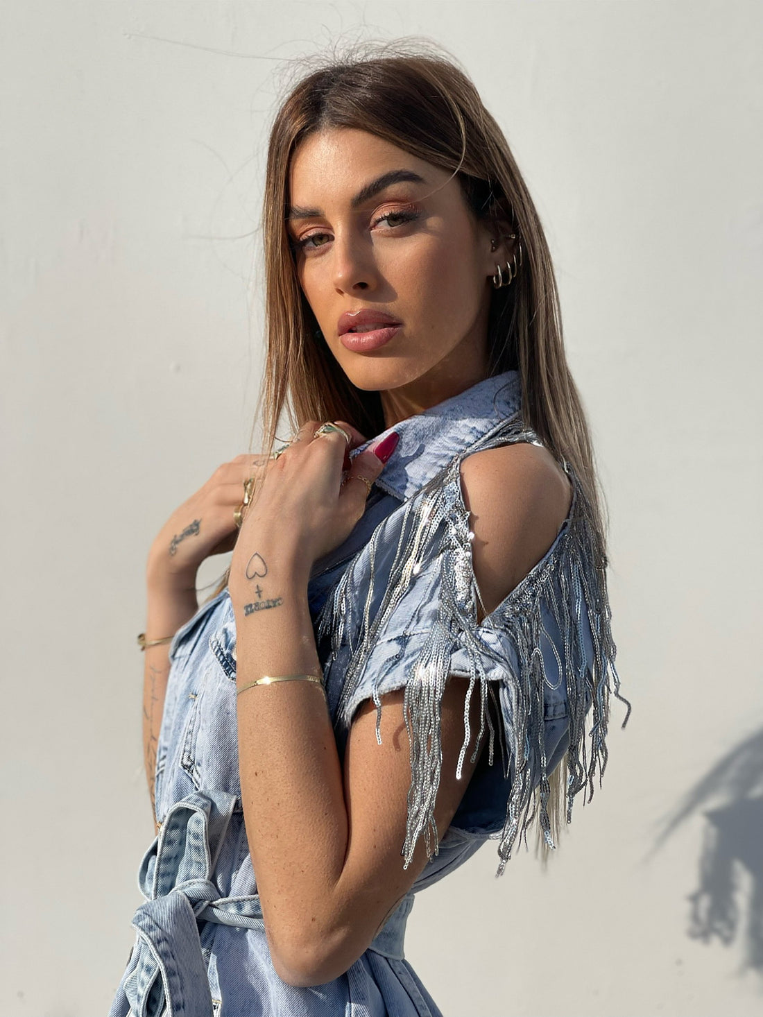 Abito in jeans con frange in paillettes - R.a. Boutique 