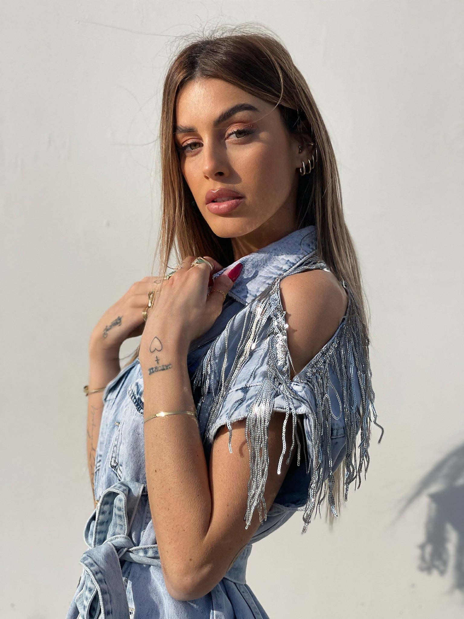 Abito in jeans con frange in paillettes - R.a. Boutique 