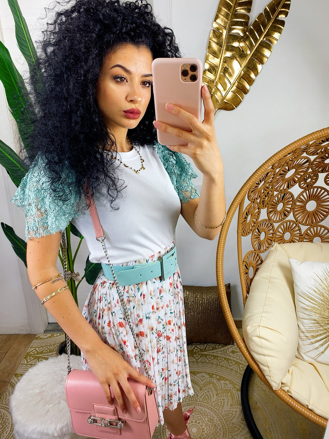 T- shirt con fiori  manica bombata verde acqua - R.a. Boutique 