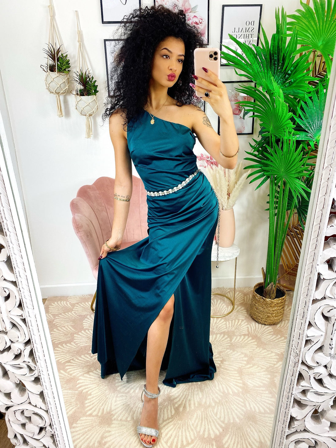 Dress Lungo a sirena monospalla verde bottiglia - R.a. Boutique 