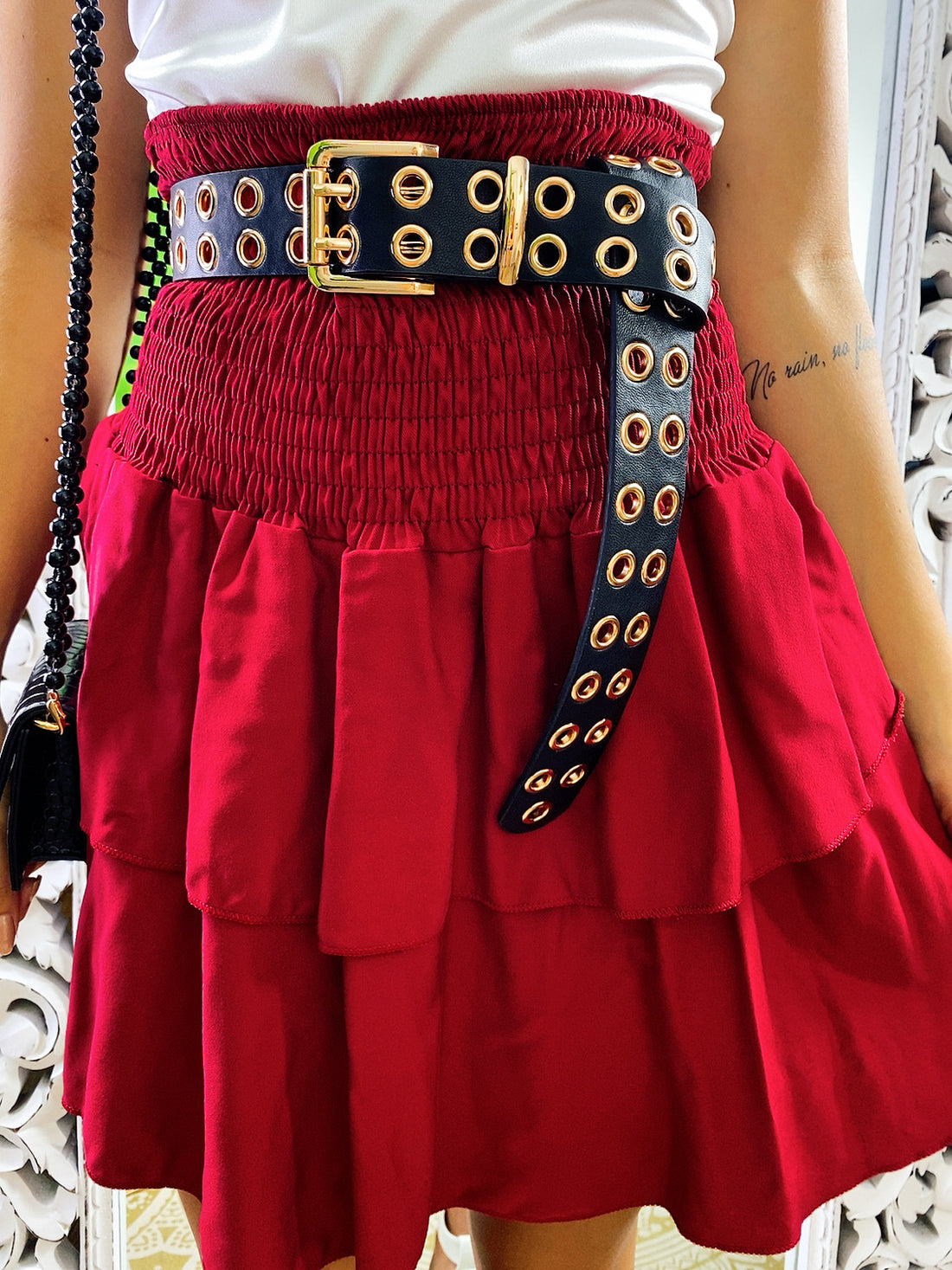 Gonna a balze bordeaux con elastico - R.a. Boutique 