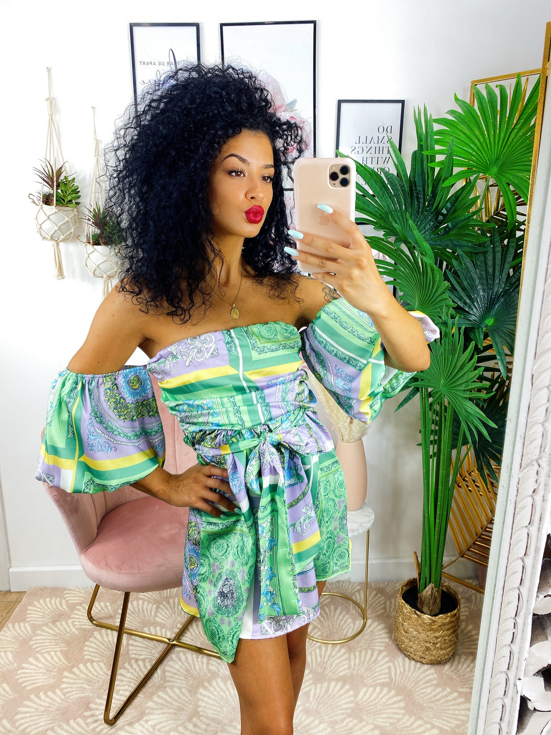 Abito scollo a barchetta stampa etnica base Verde - R.a. Boutique 