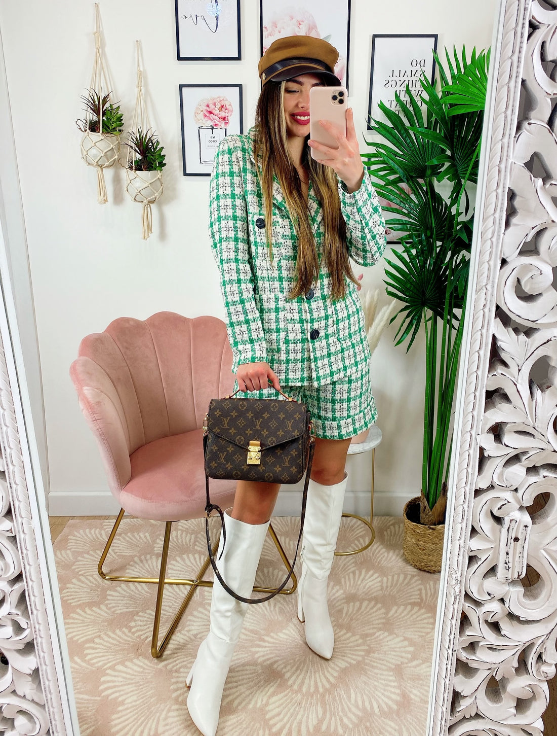 Completo Short e giacca pied de poule menta - R.a. Boutique 