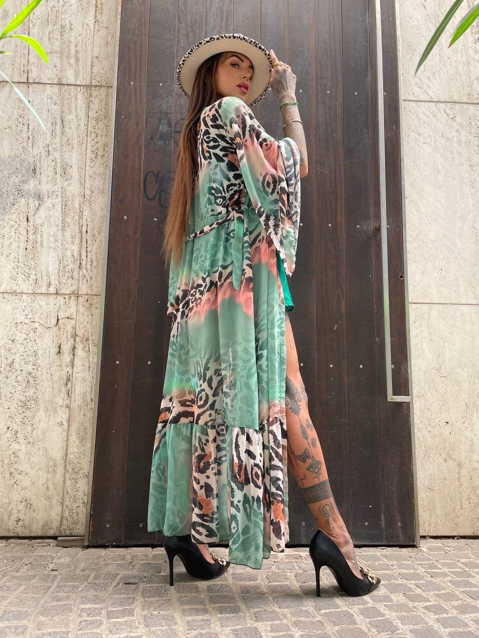 Kimono animalier verde - R.a. Boutique 