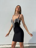 Abito bustier nero con frange - R.a. Boutique 