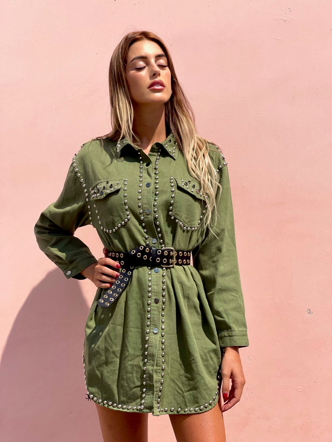 Abito con borchie manica lunga Verde - R.a. Boutique 