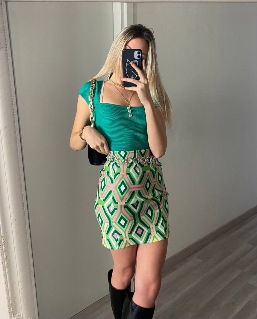 Maglioncino crop verde bottoni a cuori - R.a. Boutique 