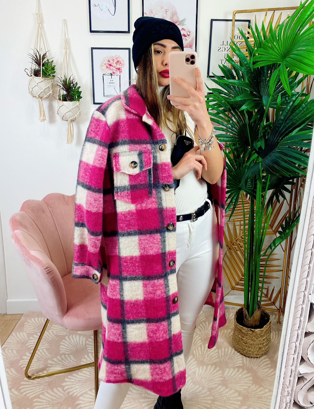 Giacca a quadri lunga Fucsia - R.a. Boutique 