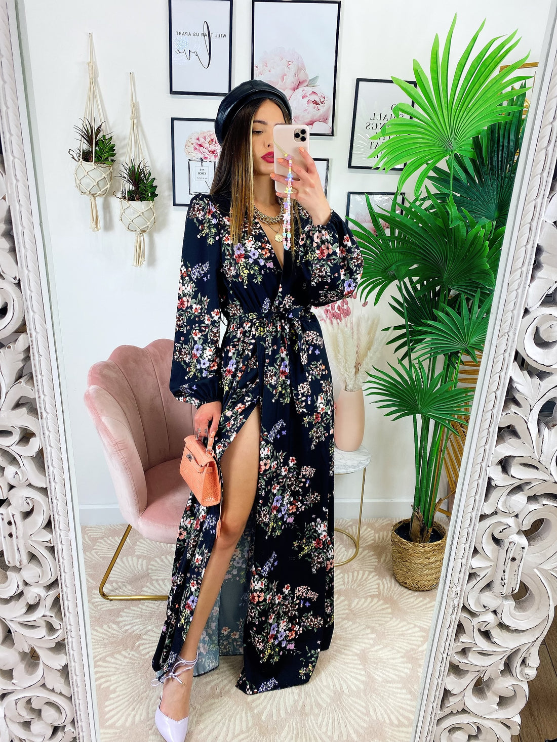 Abito lungo a fiorellini base nera - R.a. Boutique 