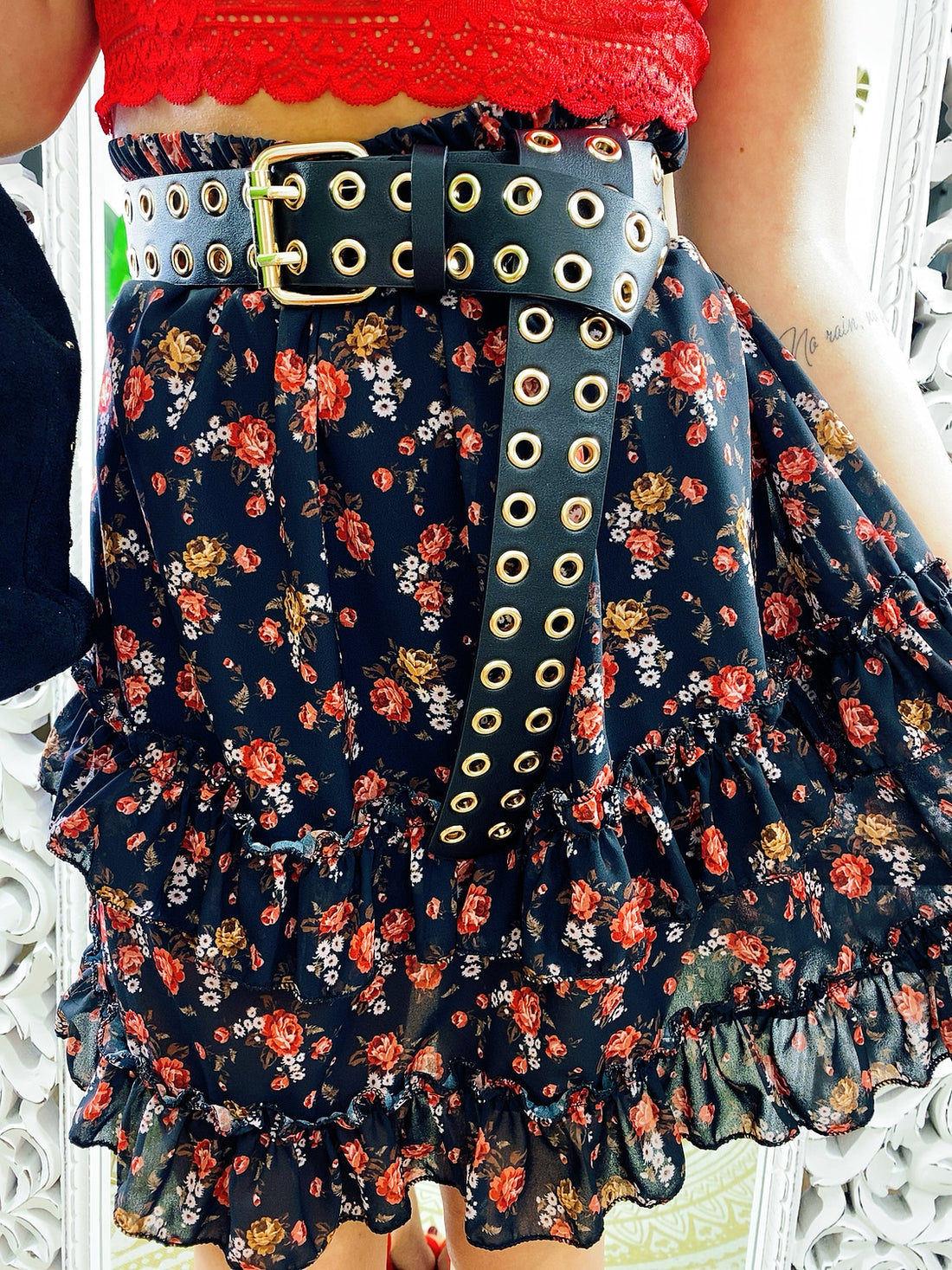 Gonna a balze fiori rossi - R.a. Boutique 