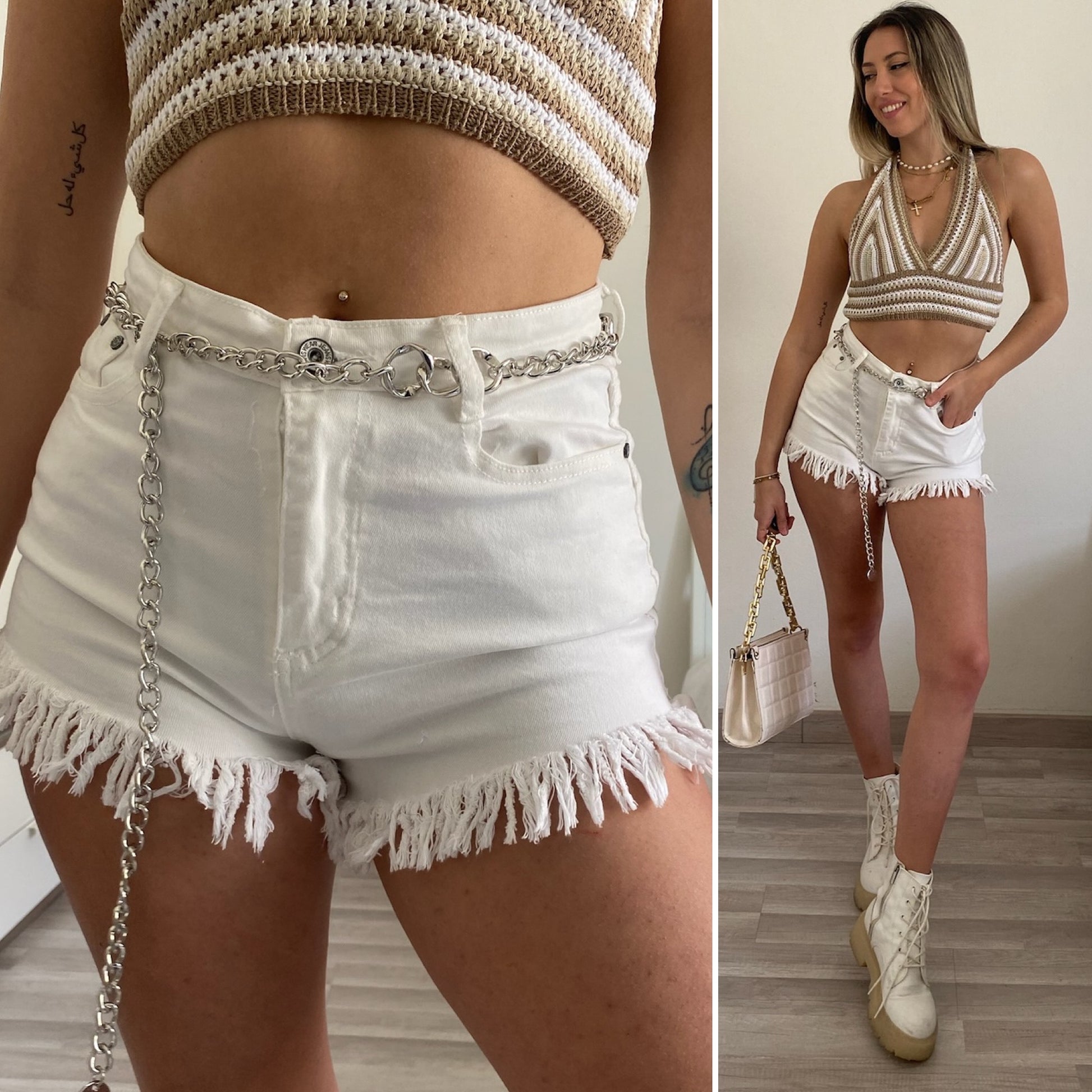 Short bianco con frange - R.a. Boutique 