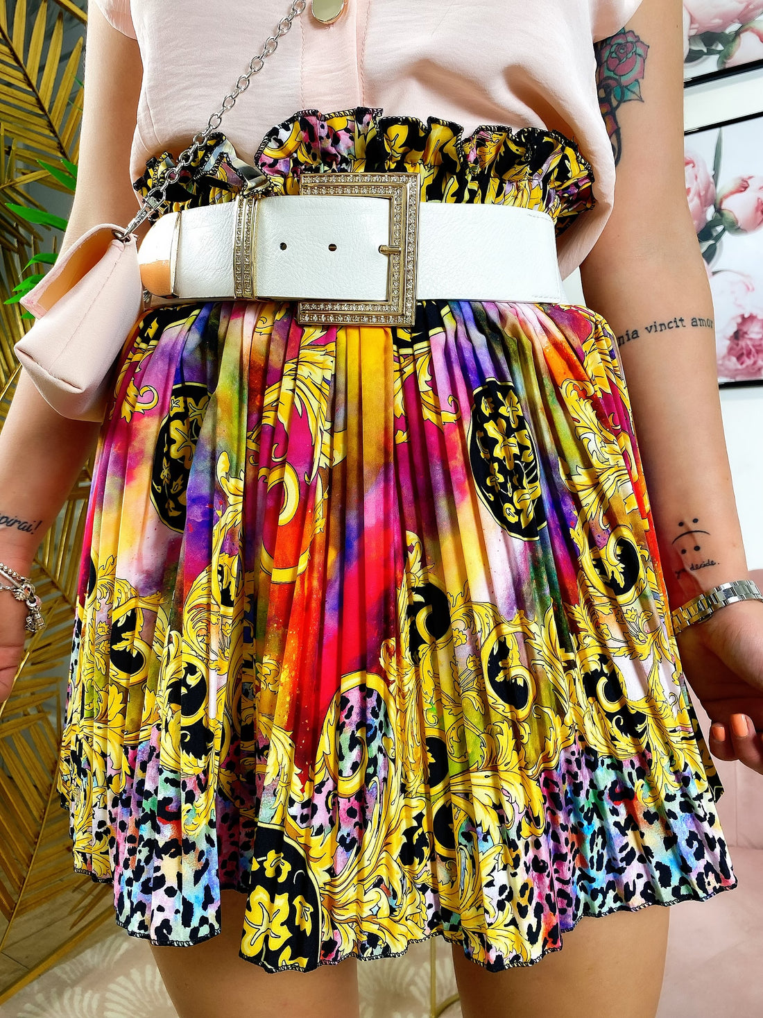 Gonna a pieghine base fucsia - R.a. Boutique 