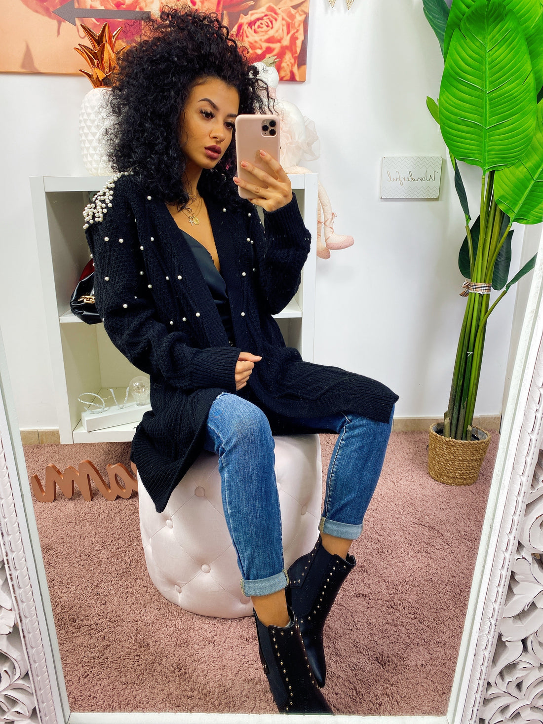 Cardigan lungo con perle - R.a. Boutique 