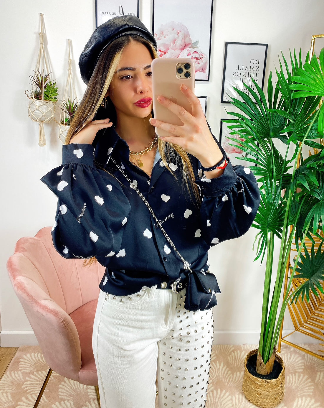 Camicetta con borsetta a cuori nera - R.a. Boutique 