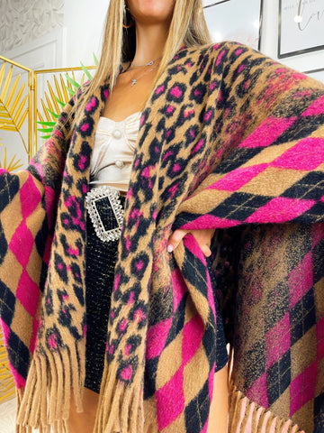 Mantella con frange dettaglio fucsia - R.a. Boutique 