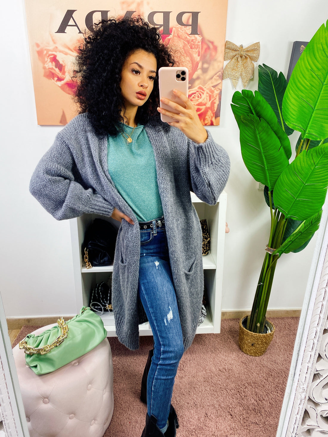 Cardigan lungo morbido grigio - R.a. Boutique 