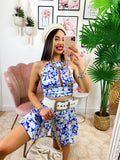 Completo floreale Gonna e top con fiocco dettagli Blu - R.a. Boutique 