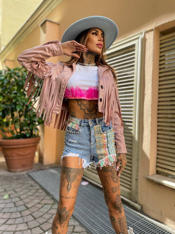 Giacchino cipria con frange - R.a. Boutique 