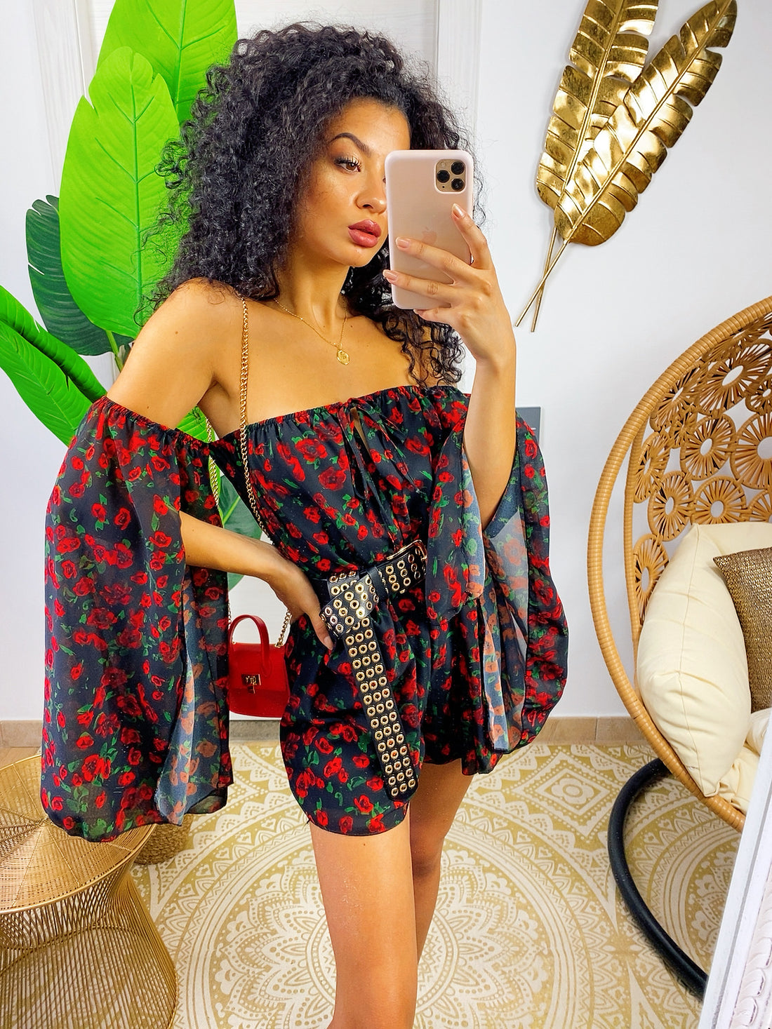 Tutina manica velata a fiori rossi - R.a. Boutique 