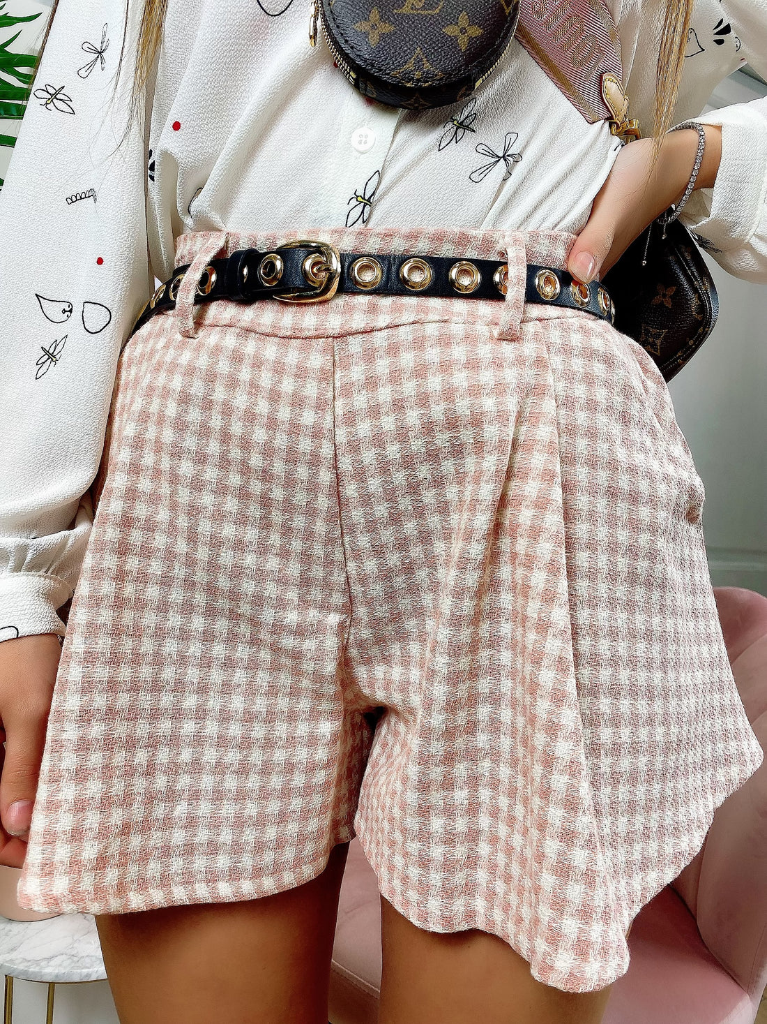 Short trama a quadri piccoli Rosa - R.a. Boutique 