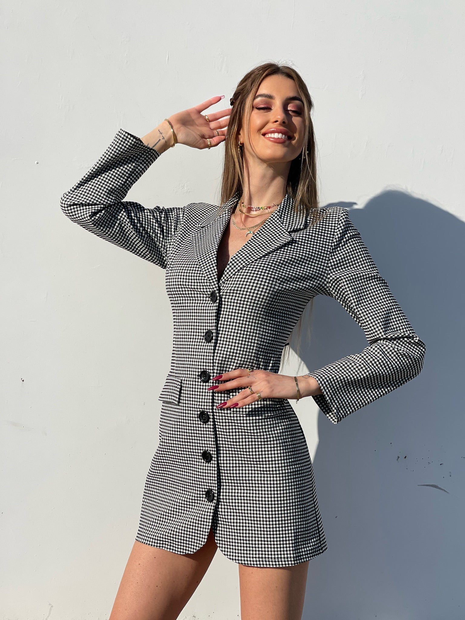 Abito a blazer a quadri schiena aperta - R.a. Boutique 