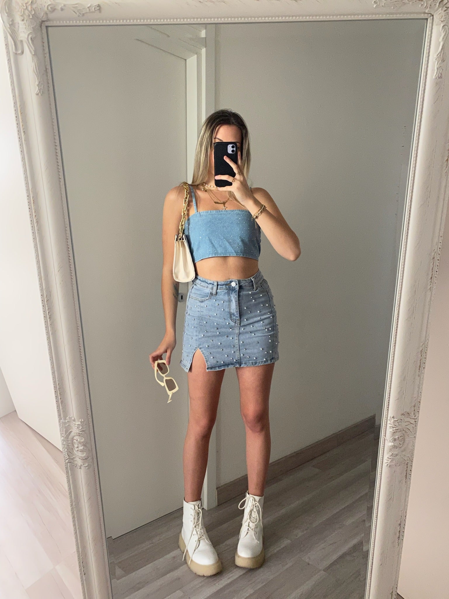 Top in jeans con strass - R.a. Boutique 