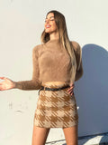 Gonna in tweed pied de poule beige - R.a. Boutique 